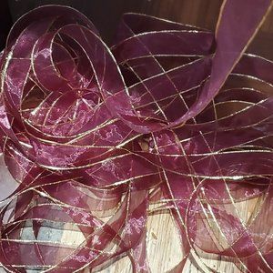 Organza Ribbon - Sheer Wine w/ Gold Edge.  7/8" x 23 yrds.